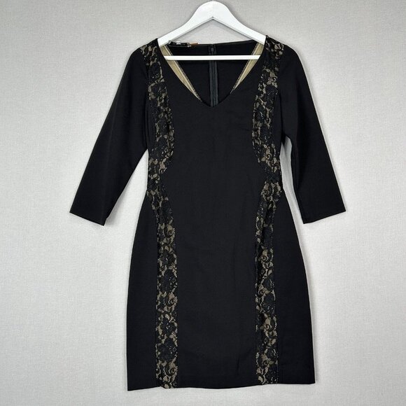 Teri Jon Rickie Freeman Womens Dress 8 Black Lace Panel Cocktail Fitted Work - Picture 1 of 12